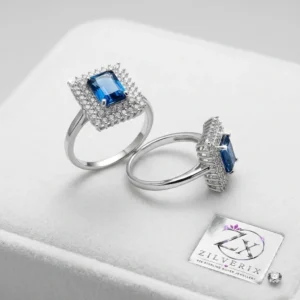 Azure Royale Emerald-Cut 925 Sterling Silver Ring