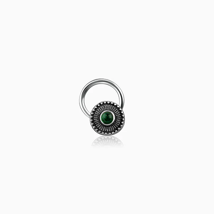 Noor Green Halo Oxidized 925 Sterling Silver Nose Pin - Image 4