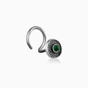 Noor Green Halo Oxidized 925 Sterling Silver Nose Pin